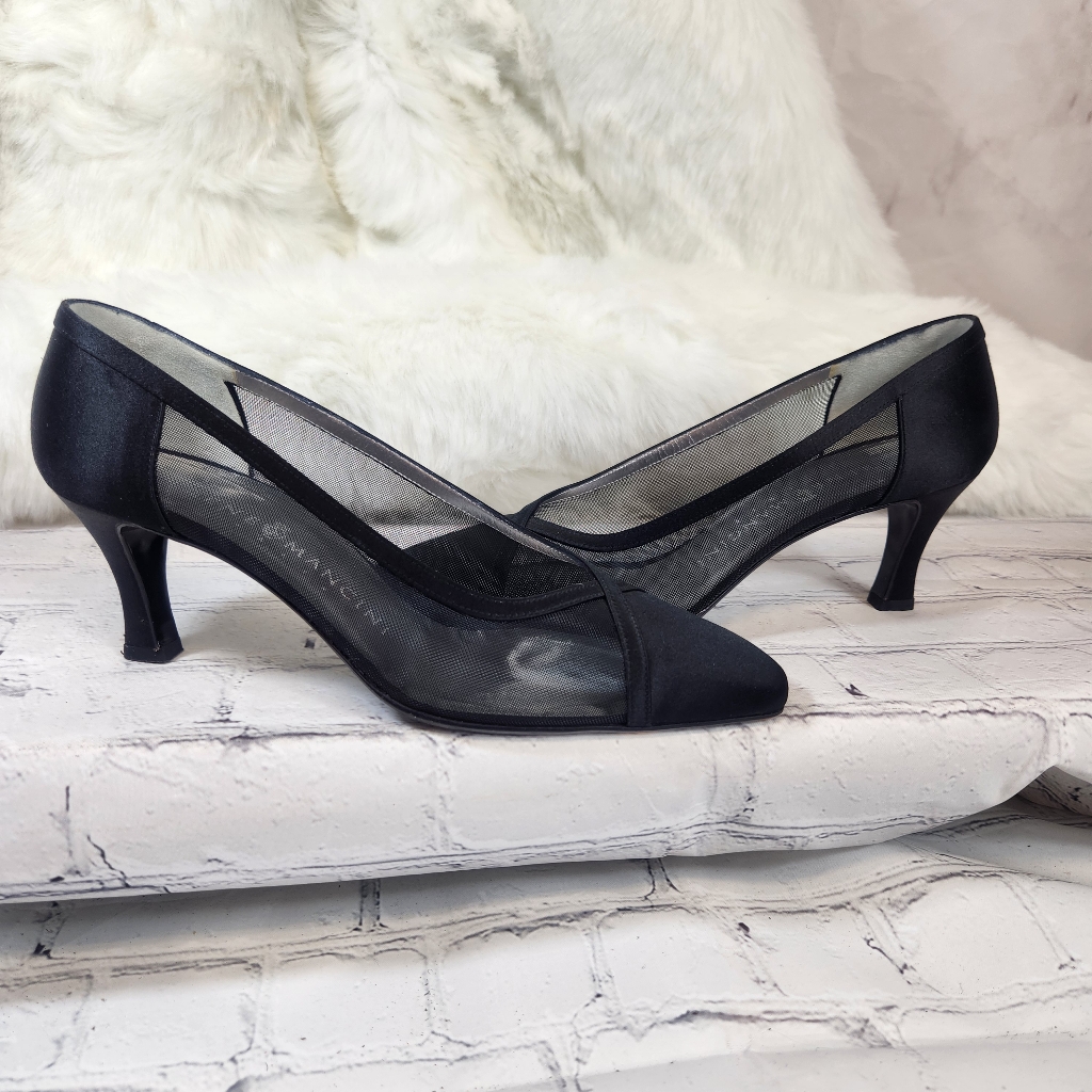 Rene Mancini Black Crepe Evening Pumps 7.5-8 Converted Size